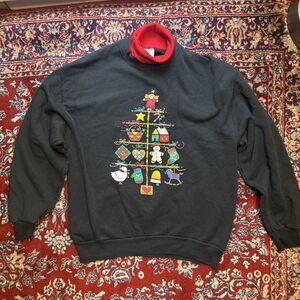 Vintage Christmas Tree Double Neck Sweatshirt Size L Gopher Sport Granny